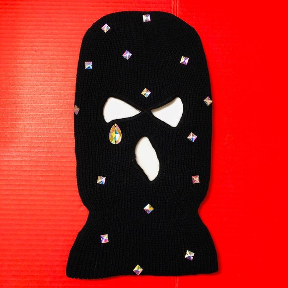 Blinged out Rhinestones Cry Black Ski-mask Beanie - Picture 2 of 5